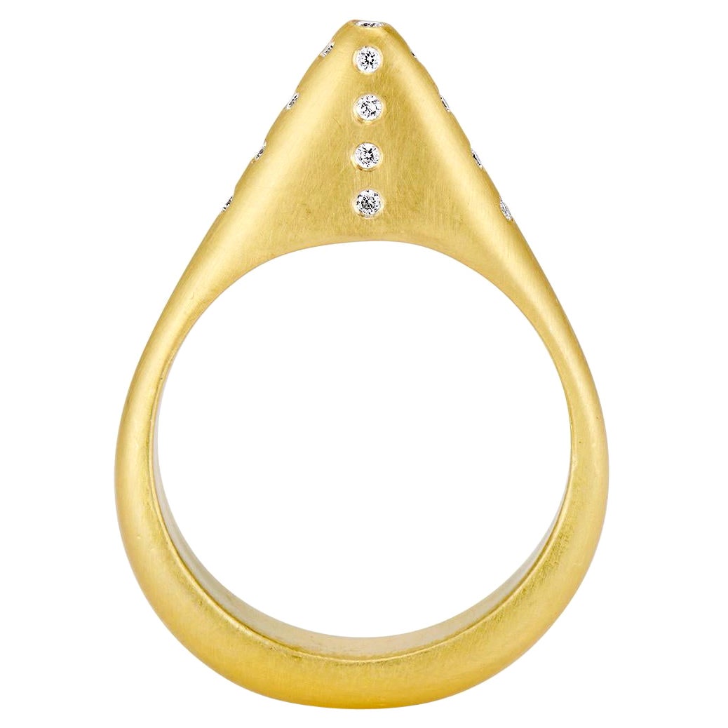 For Sale:  White Diamond .51 Ct. and 22 Karat Yellow Gold Pointed High Dome Ring