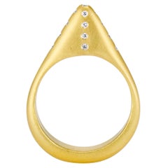 White Diamond .51 Ct. and 22 Karat Yellow Gold Pointed High Dome Ring