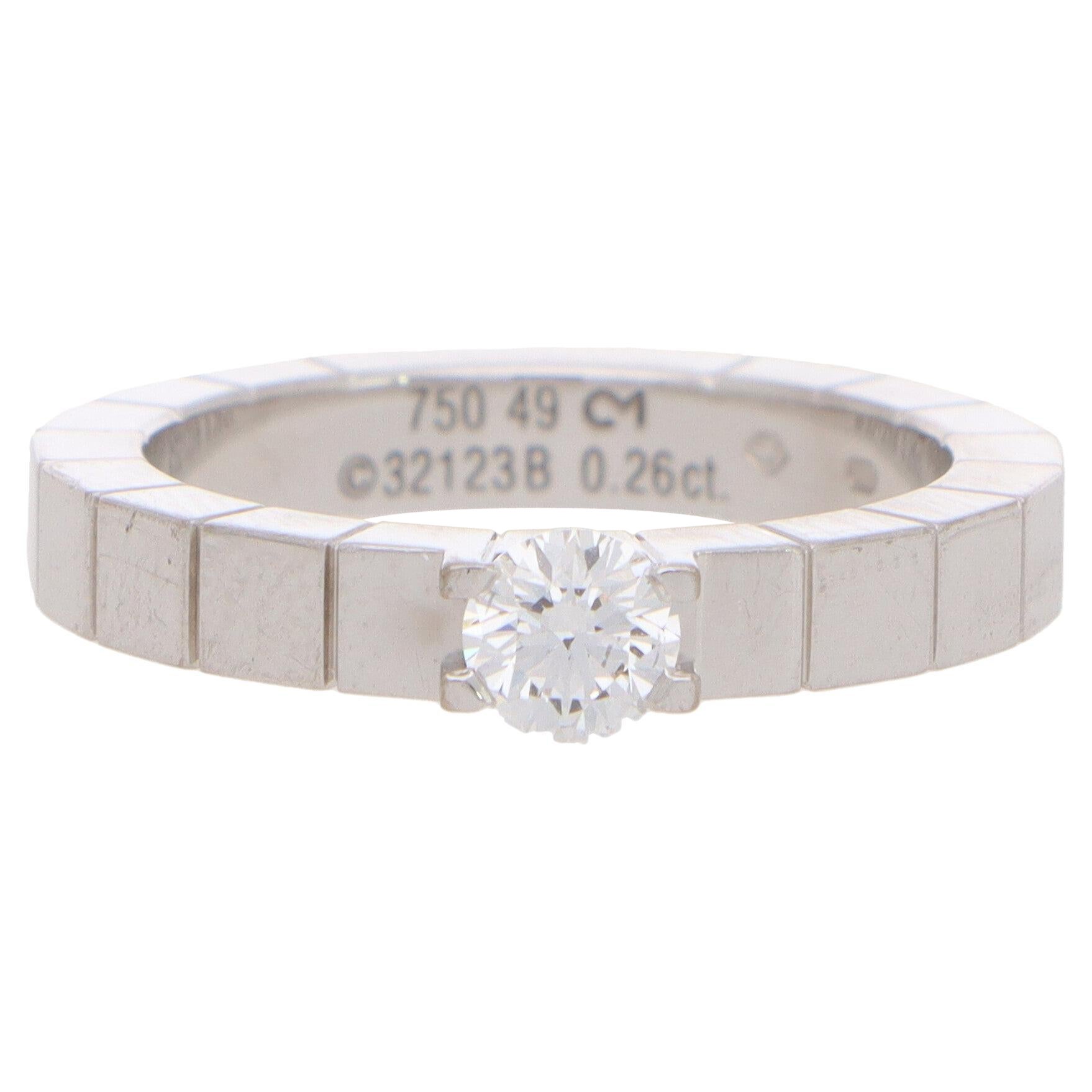 Certified Vintage Cartier Lanières Solitaire Diamond Ring Set in 18k White Gold