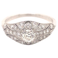 Art Deco Style Filigree .38 Old Mine Cut Diamonds Platinum Ring