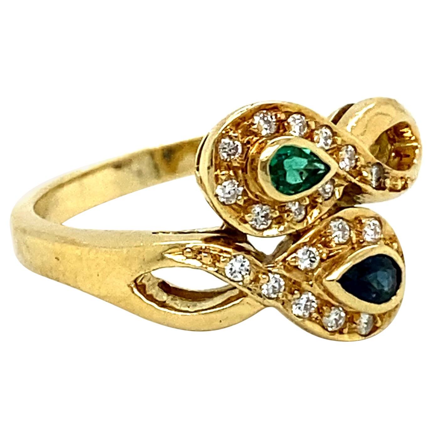 Vintage 18K Yellow Gold Emerald, Sapphire, and Diamond Ring by H. Stern