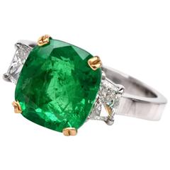 Vintage Emerald Diamond Gold Platinum Three Stone Ring