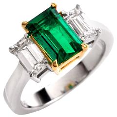 Colombian Emerald Diamond Platinum Engagement Ring