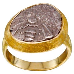 Ancient Greek 5th Century BC Ephesus Bee Coin 18K Gold Ring