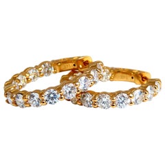 Créoles en or 14 carats avec diamants ronds naturels de 3,45 carats, taille quart de cercle et boutons de boutonnage
