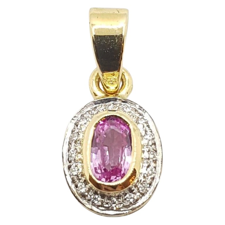 Pink Sapphire with Diamond Pendant Set in 18 Karat Gold Settings For Sale