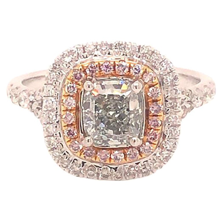 Natural Fancy Green & Pink Diamond Ring, 1.54 Ctw. 18K White Gold GIA Certified