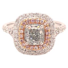Natural Fancy Green & Pink Diamond Ring, 1.54 Ctw. 18K White Gold GIA Certified