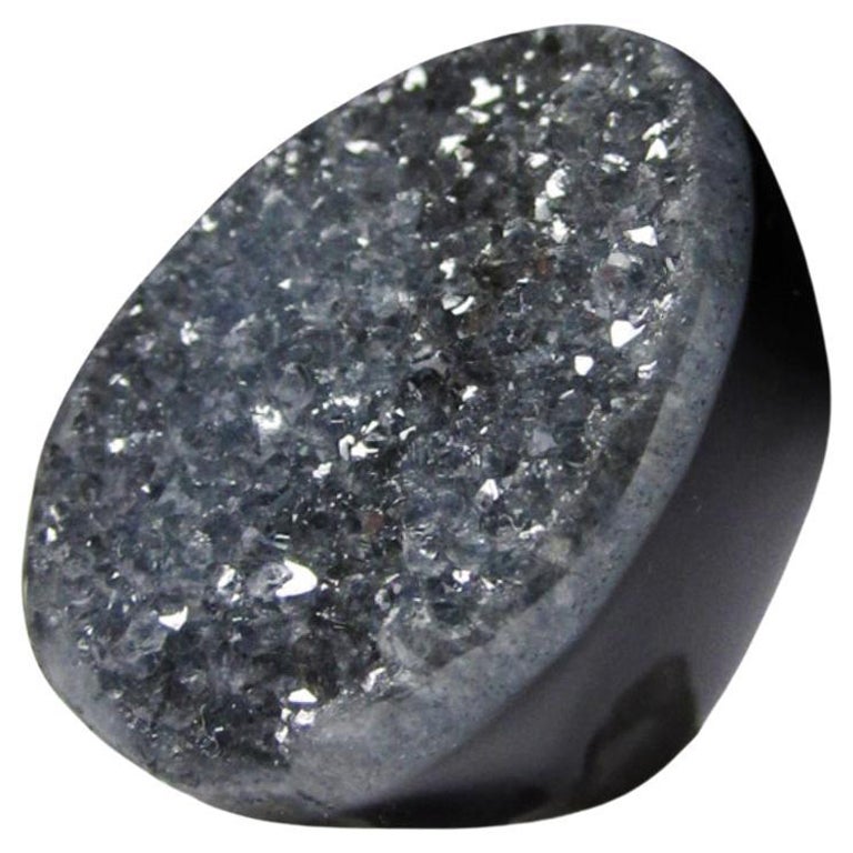 Großer Schwarzer Druzy Achat Quarz Kristalle Ring Chalcedon Natürlicher Brasilianischer Edelstein