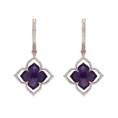 Amethyst and Diamond Studded Earrings in 14 Karat Yellow Gold
