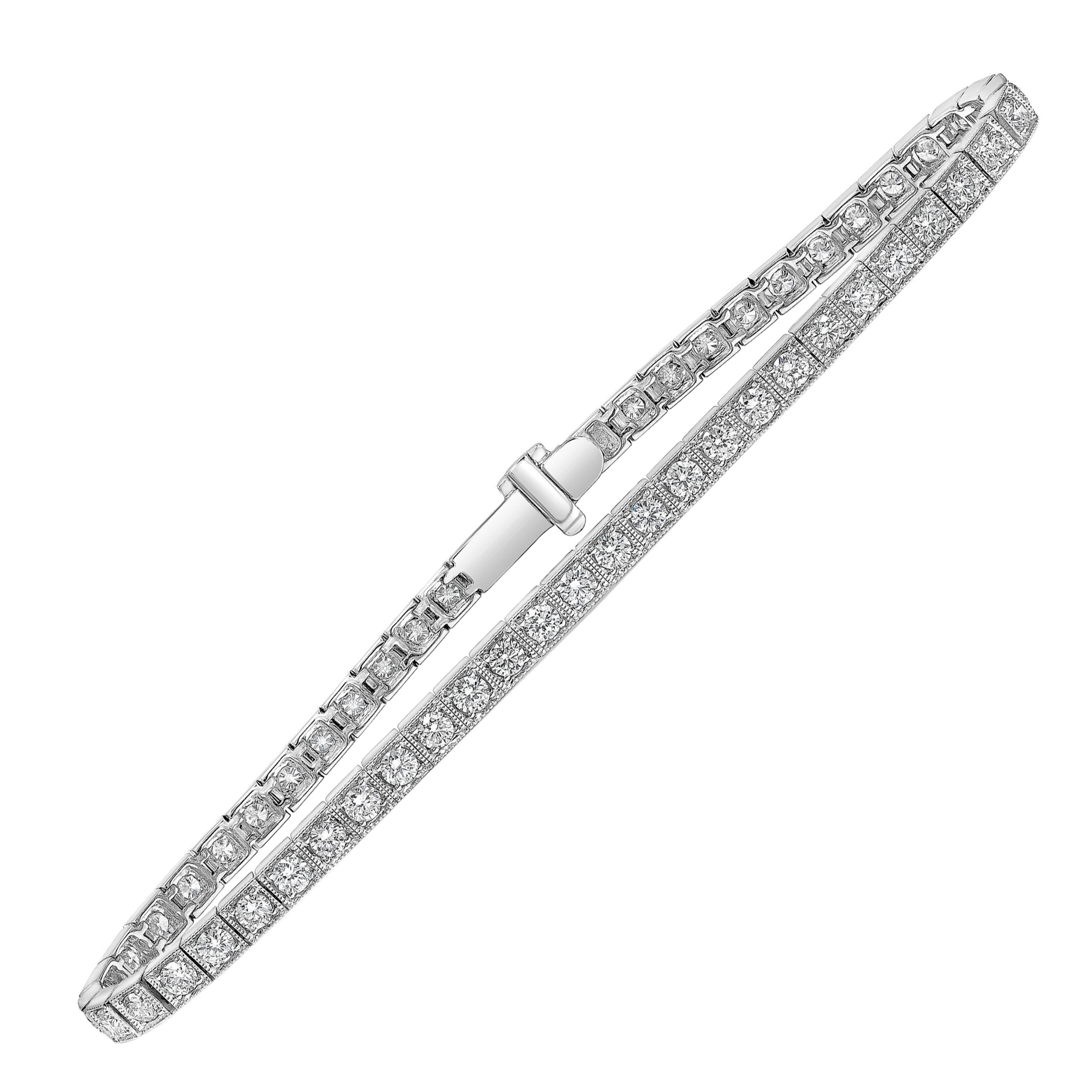 Roman Malakov 2.86 Carats Total Round Diamond Antique-Style Tennis Bracelet For Sale