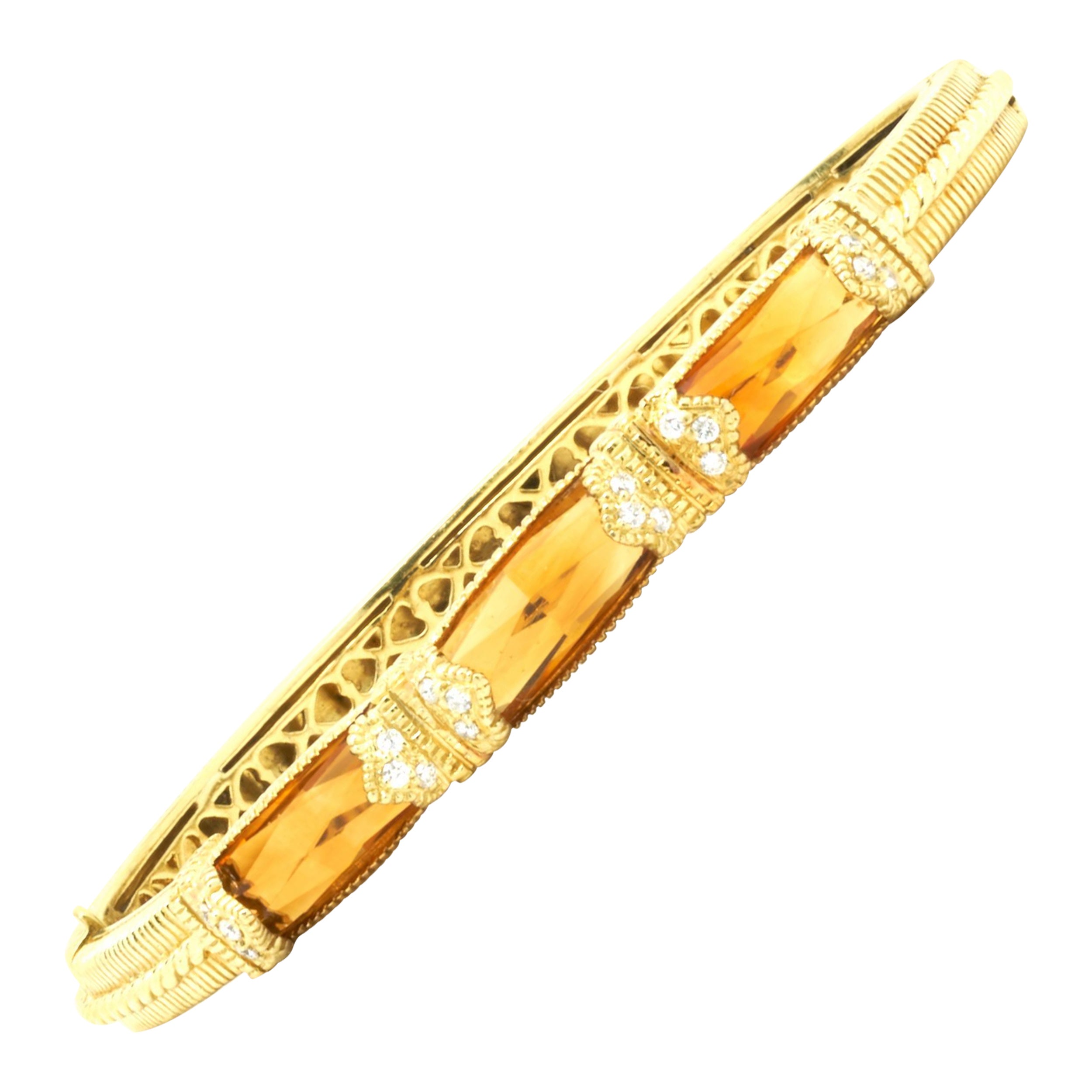 Judith Ripka 18 Karat Yellow Gold Citrine and Diamond Bangle Bracelet