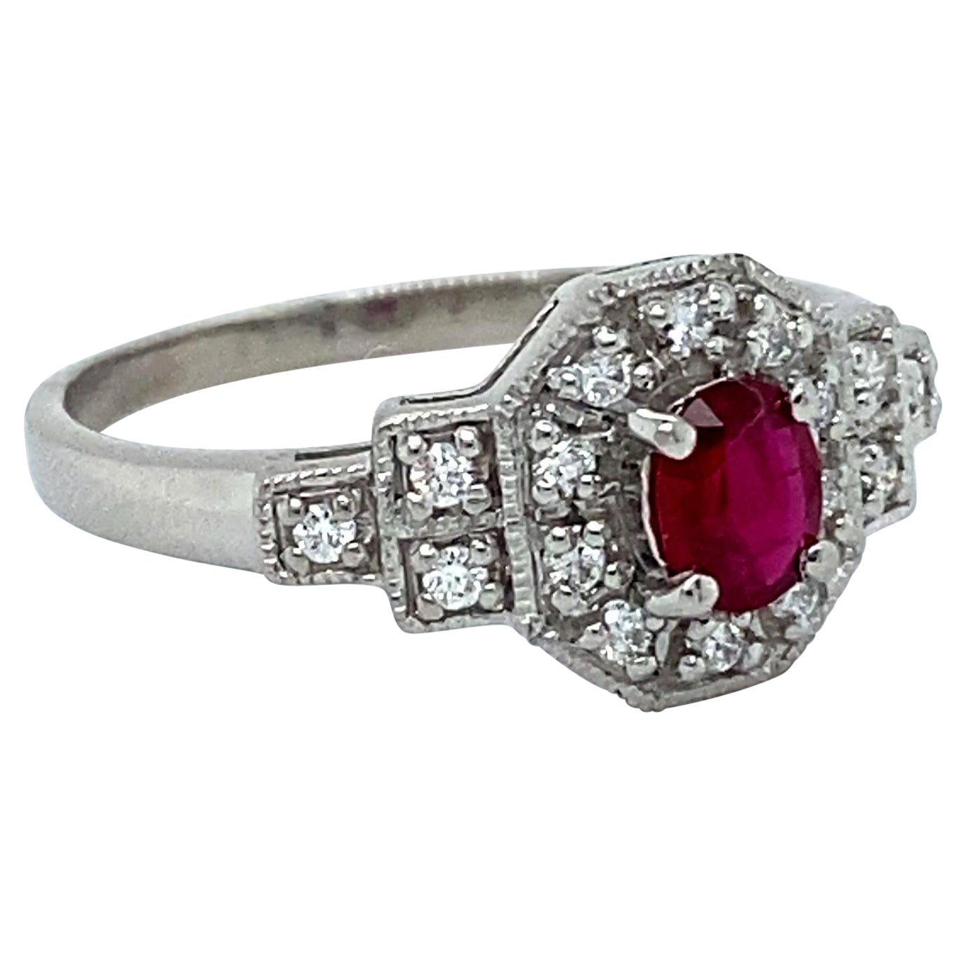 Lovely Art Deco Platinum Diamond and Ruby Ring Engagement Ring Wedding Ring