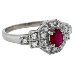 Retro Lovely Art Deco Platinum Diamond and Ruby Ring Engagement Ring Wedding Ring