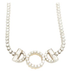 14 Karat White Gold Diamond Tennis Necklace with Reversible Diamond Center Piece