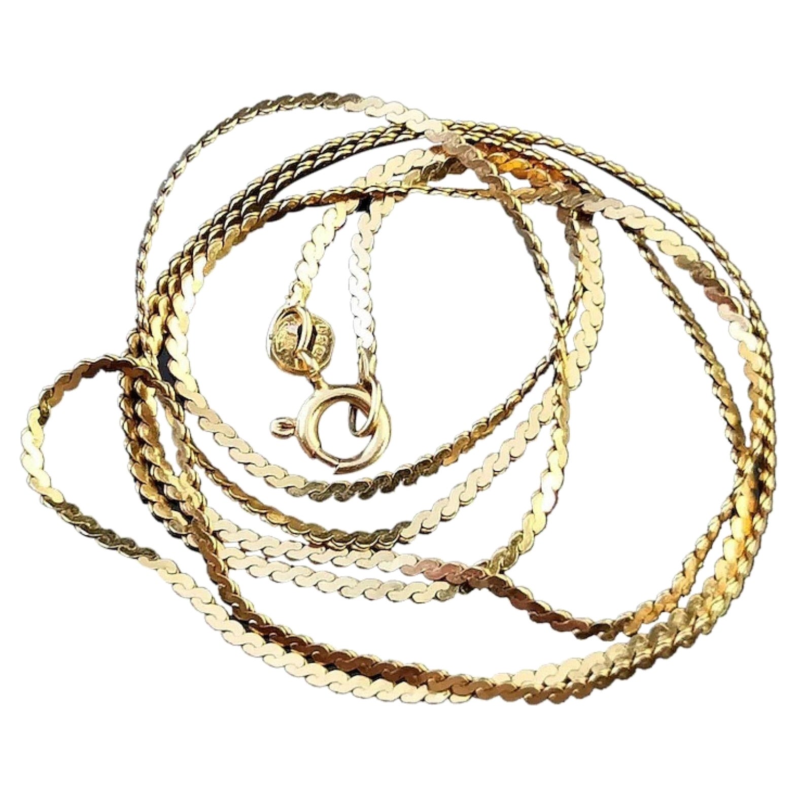 Vintage 9 Karat Yellow Gold Chain Necklace, Wavy Herringbone Link, 1970s