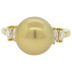 Retro Mikimoto South Sea Golden Pearl Diamond Gold Ring