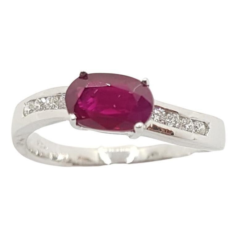 Ruby with Diamond Ring Set in 18 Karat White Gold Settings