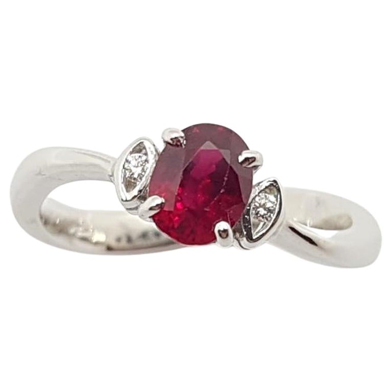 Ruby with Diamond Ring Set in 18 Karat White Gold Settings