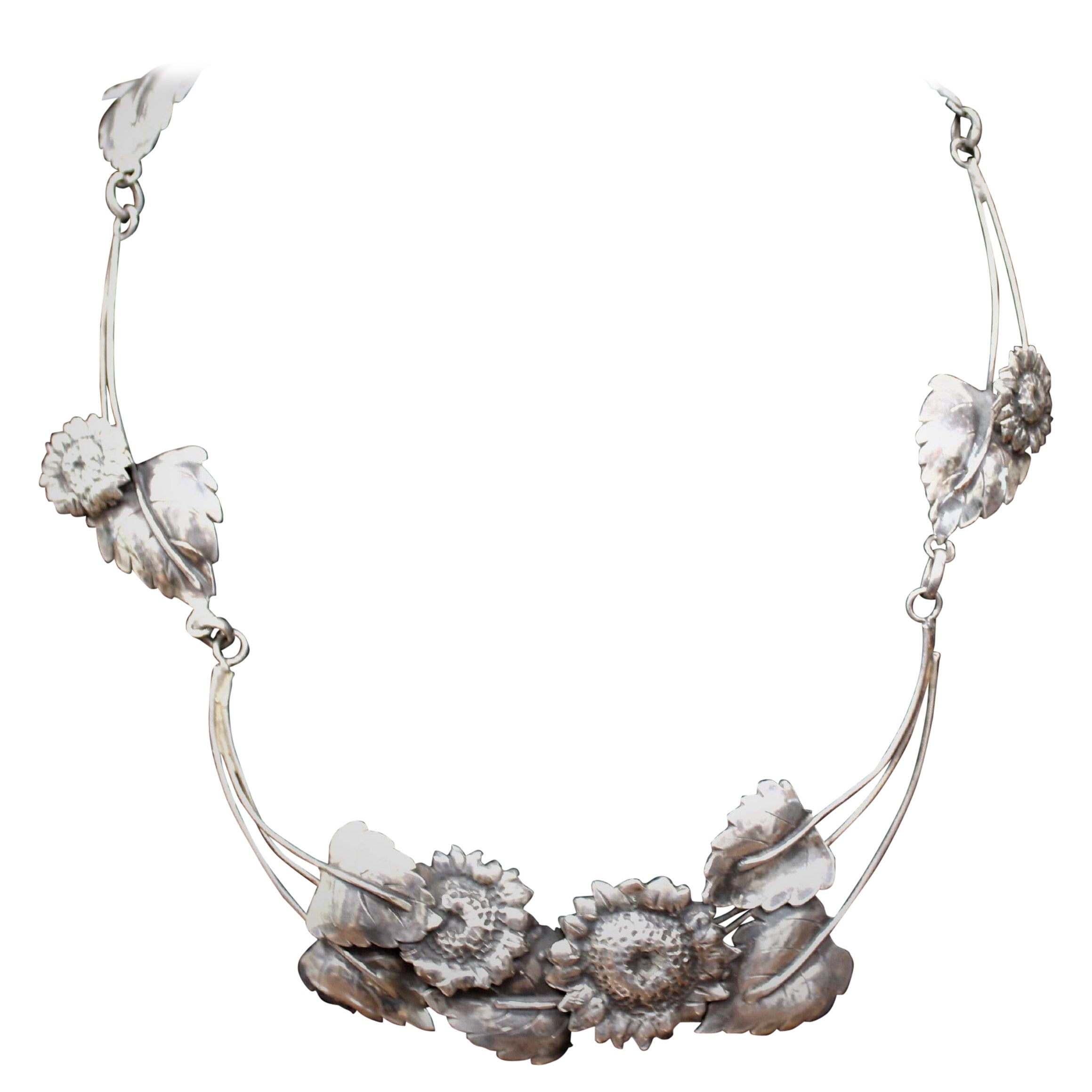 Sterling Silver, Choker, Flowers, Handmade, Italy For Sale
