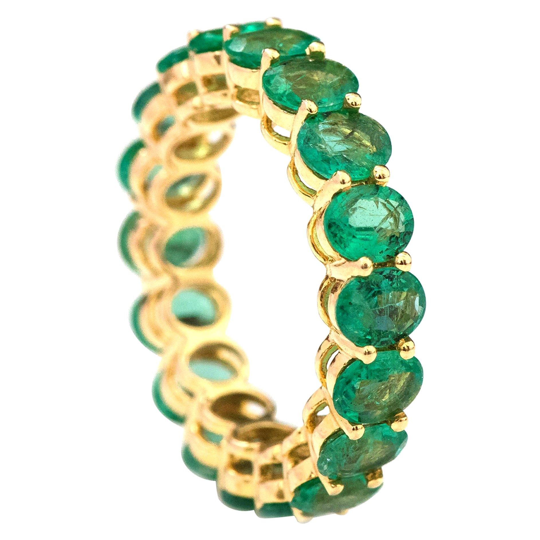 18 Karat Yellow Gold 40 Pointers Oval-Cut Natural Emerald Eternity Band Ring