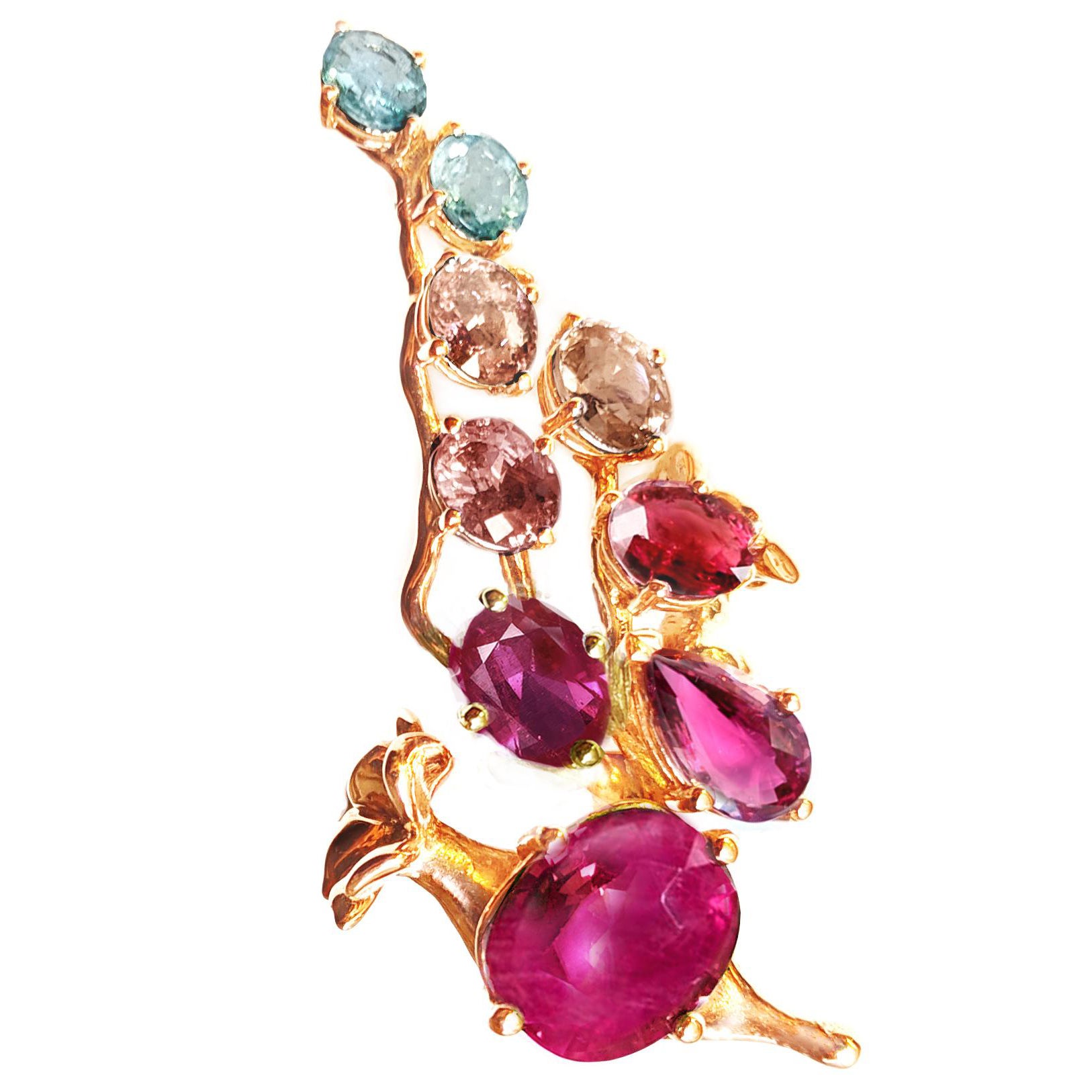 Eighteen Karat Rose Gold Cocktail Cluster Ring with Rubies and Garnet