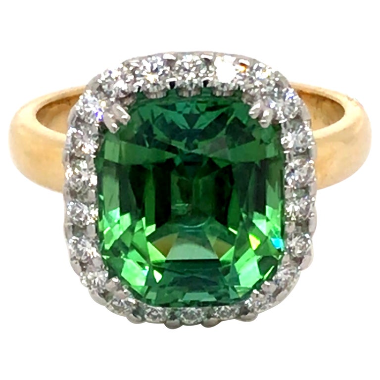 Green Tourmaline Cushion Cut with a Halo of Diamonds main image 1