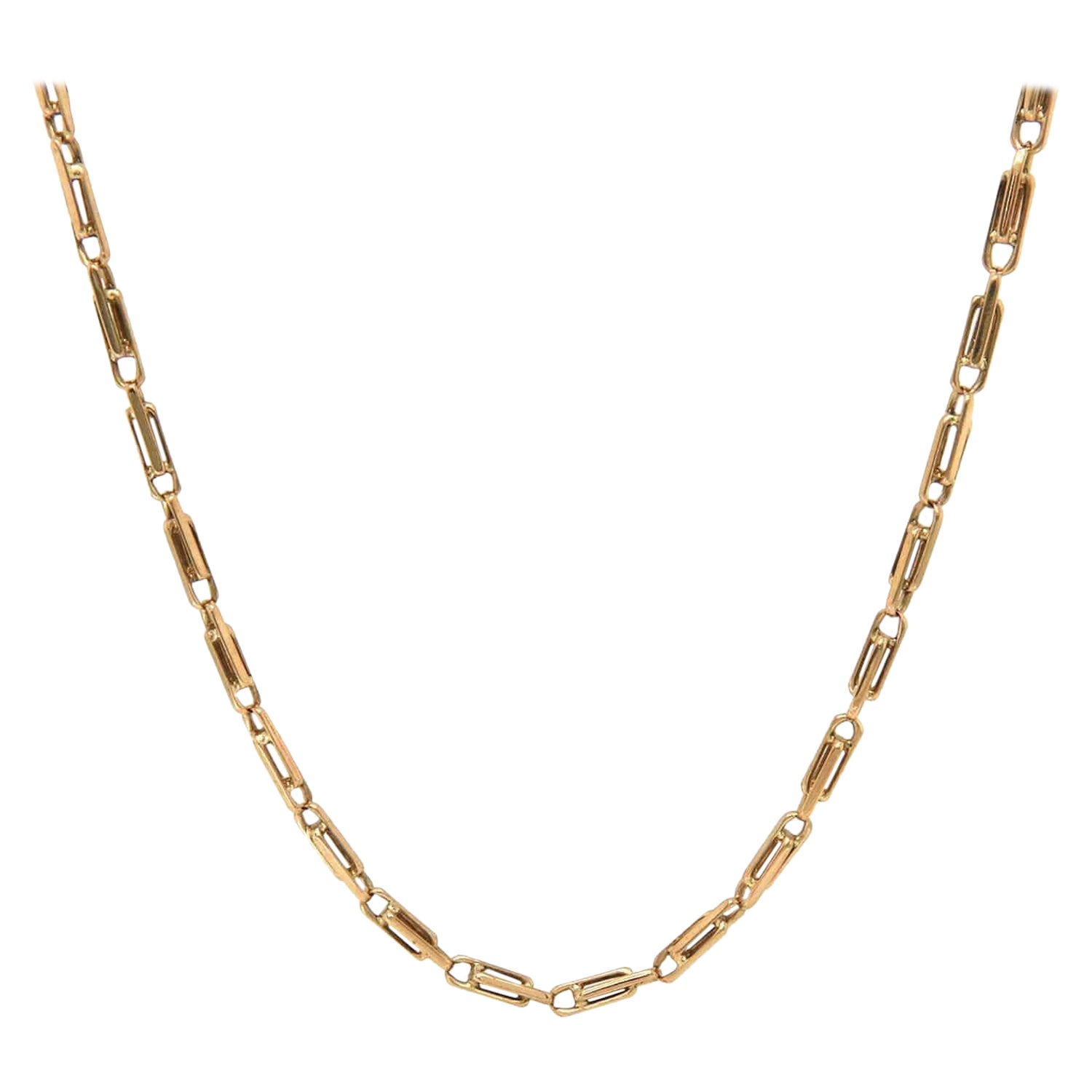 Fancy Link Necklace in 14K Yellow Gold For Sale