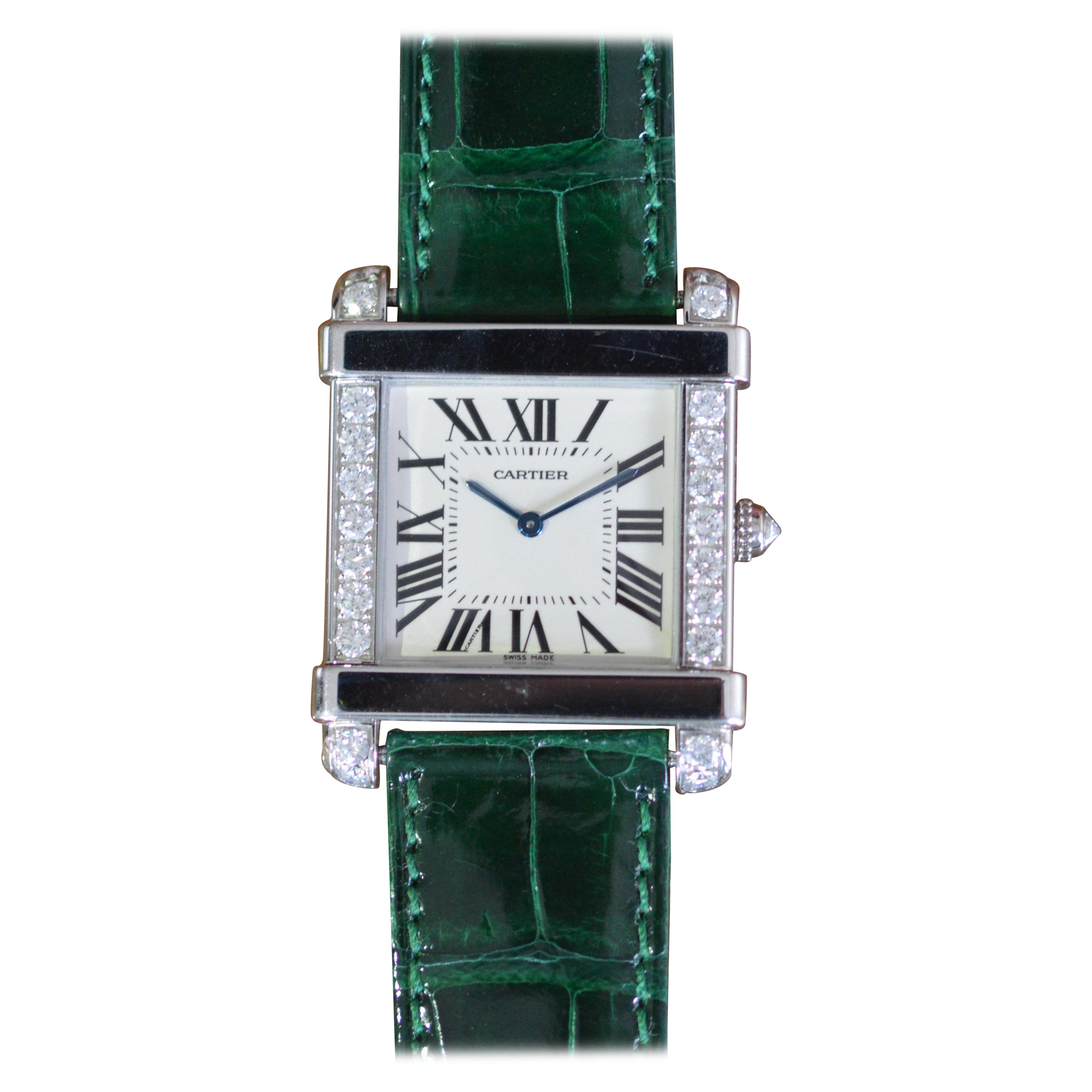 Cartier Tank Chinoise Large Model Platinum with Diamonds Unworn Full Set For Sale