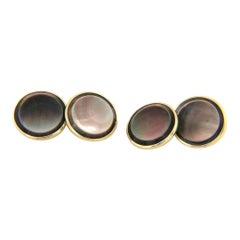Black Mother of Pearl Cufflinks in 14K Yellow Gold