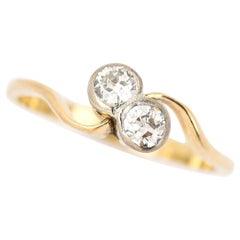 Early 20th Century 18ct Gold Two Stone Diamond Crossover Ring