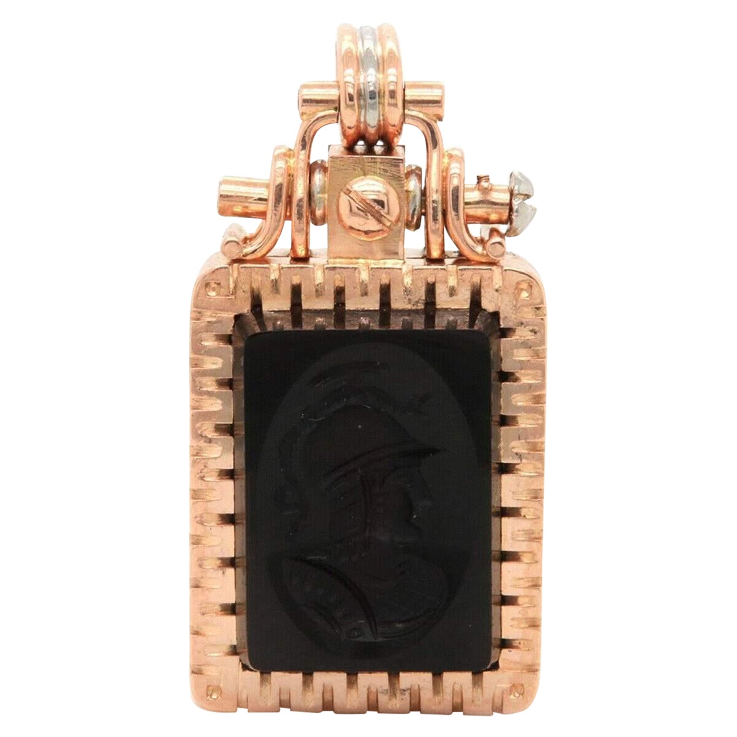 Antique Black Onyx Mourning Locket Pendant in 14K Rose Gold For Sale