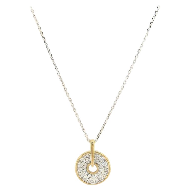 New Frederic Sage Pave Diamond Two Tone Spin Disc Pendant Necklace in 14K For Sale