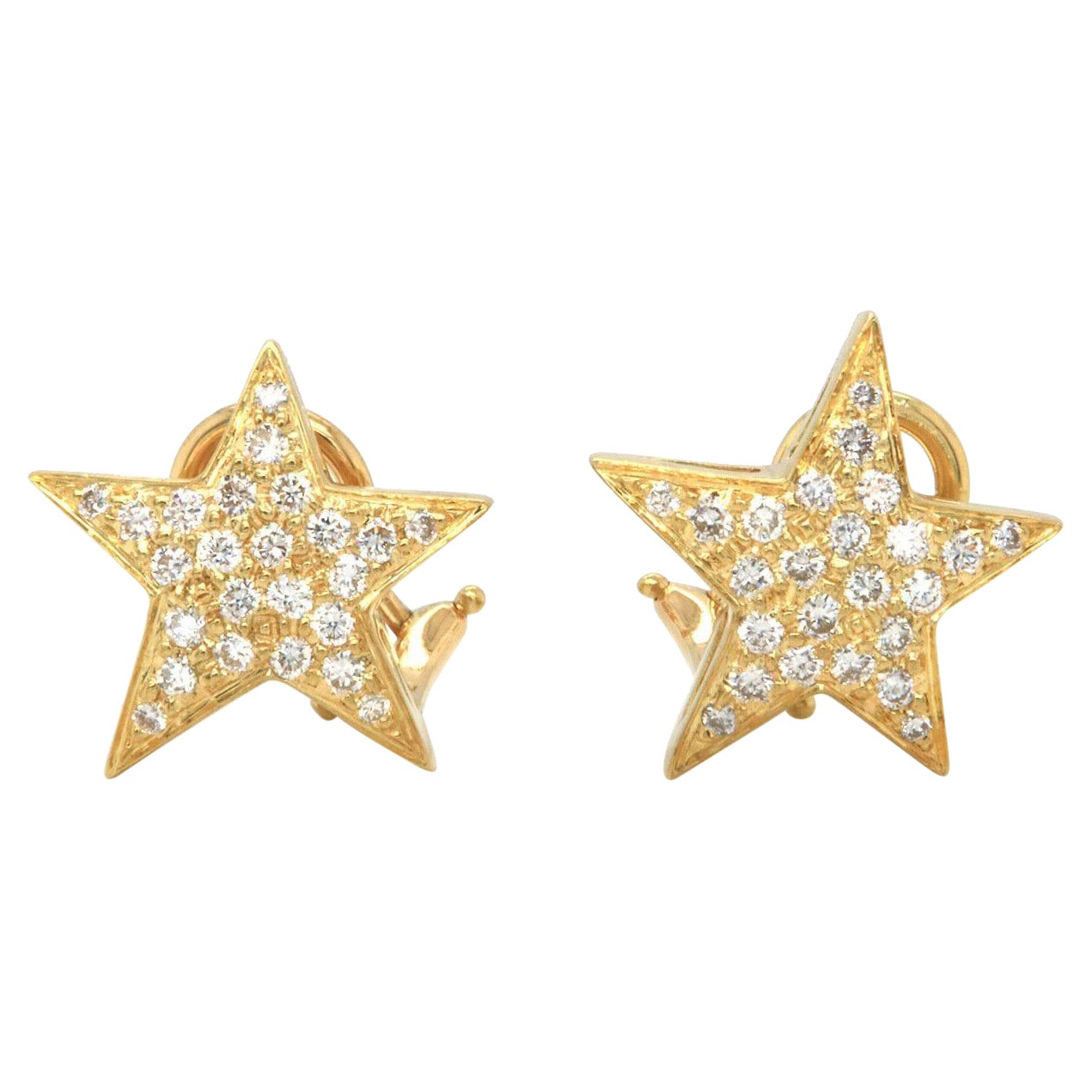 0.50ctw Pave Diamond Star Stud Earrings in 18K Yellow Gold For Sale