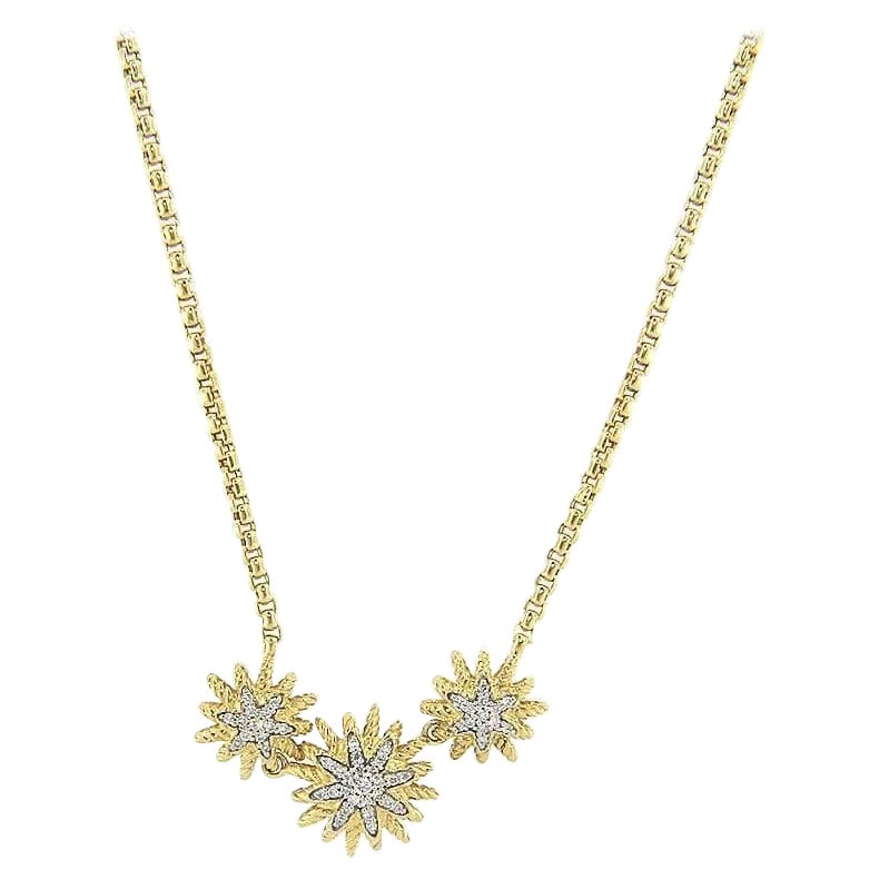 David Yurman Starburst Diamond Three Station Necklace in 18K Yellow Gold For Sale