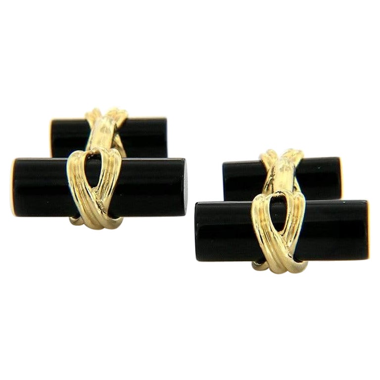 Tiffany & Co. Black Onyx Cufflinks in 18K Yellow Gold For Sale