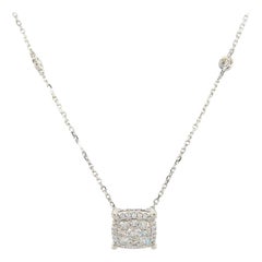New 0.55ctw Diamond Cushion Shaped Cluster Pendant Necklace in 14K White Gold