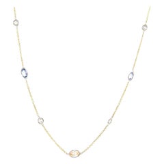 2.50ctw Fancy Sapphire and 0.64ctw Diamond Station Necklace in 14K Yellow Gold