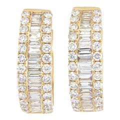 New 2.68ctw Baguette and Round Diamond Hoop Earrings in 14K White Gold