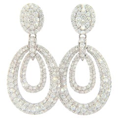 New 6.85ctw Diamond Double Open Dangle Earrings in 14K White Gold
