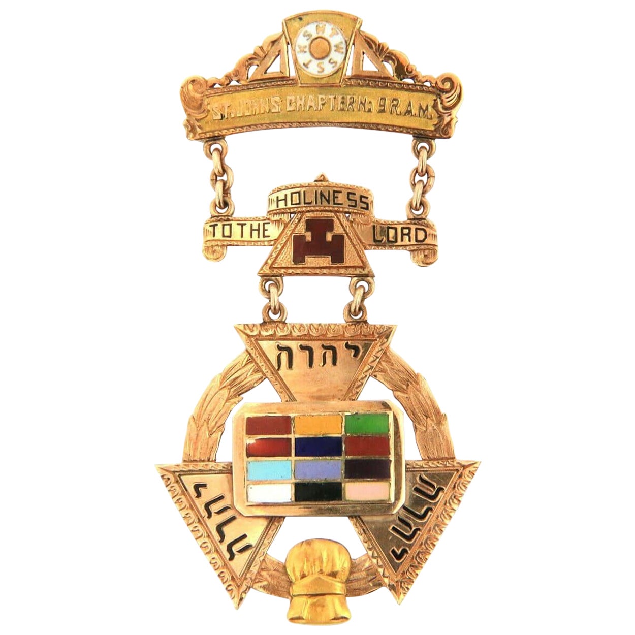 Freemason St. Johns Chapter No 9 R.A.M. Brooch in 10K Yellow Gold For Sale