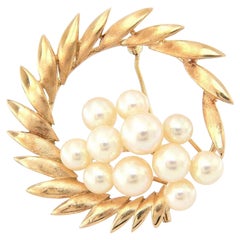 Vintage Pearl Cluster Brooch in 14K Yellow Gold