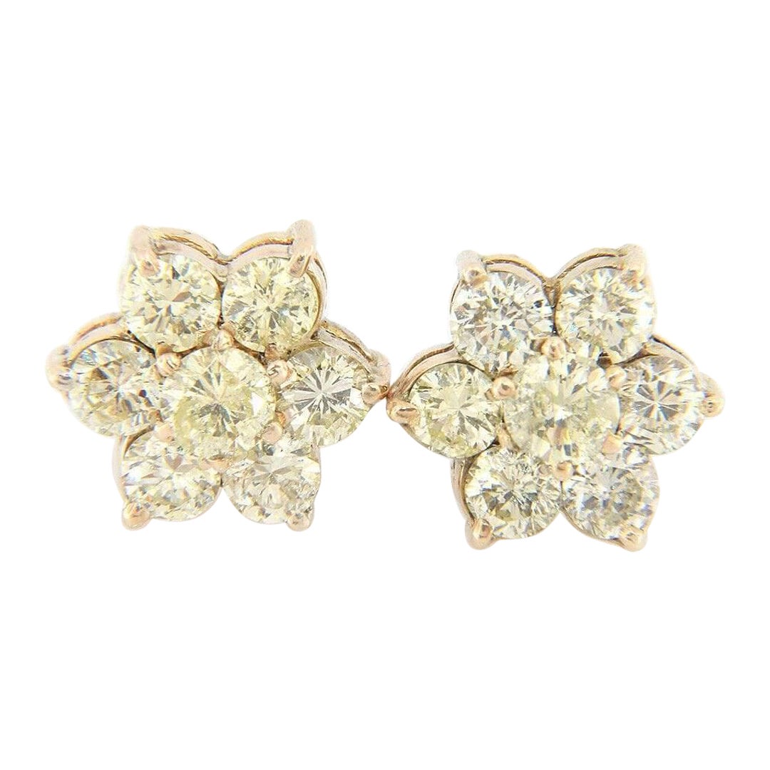 2.30ctw Diamond Flower Earrings in 10K Yellow Gold For Sale