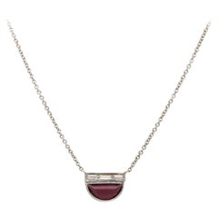 1.27ct Half Circle Rhodolite and 0.19ctw Baguette Diamond Necklace in 14K