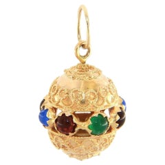 Multicolored Gemstone Scroll Ornament Pendant in 18K Yellow Gold