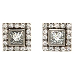 1.50ctw Princess Diamond Frame Stud Earrings in 14K White Gold