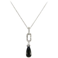 0.20ctw Diamond and Onyx Art Deco Pendant Necklace in 14K White Gold