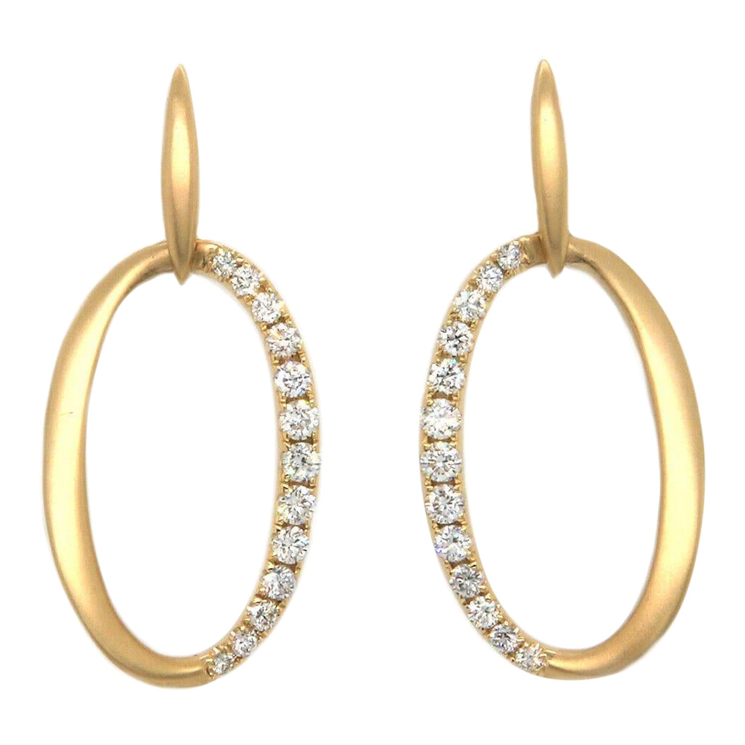 1.28ctw Diamond Oval Dangle Earrings in 14K Yellow Gold For Sale