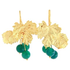 Green Onyx Maple Leaf Dangle Earrings in 18K Yellow Gold