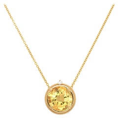 7.17ct Round Yellow Sapphire and 0.02ct Diamond Pendant Necklace in 14K